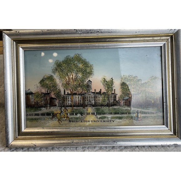 Vintage Framed Reverse Painted Glass Painting Princeton University Rare